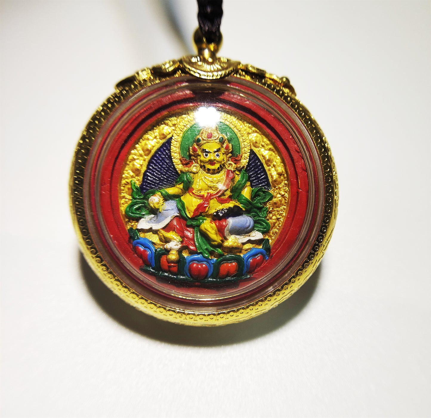 Real Tibetan Old Antique Yellow Jambhala Tsa Tsa Gau Box Prayer Ghau Niche Pendant Shrine Himalayan Copper Amulet Genuine Talisman Tsha Tsha