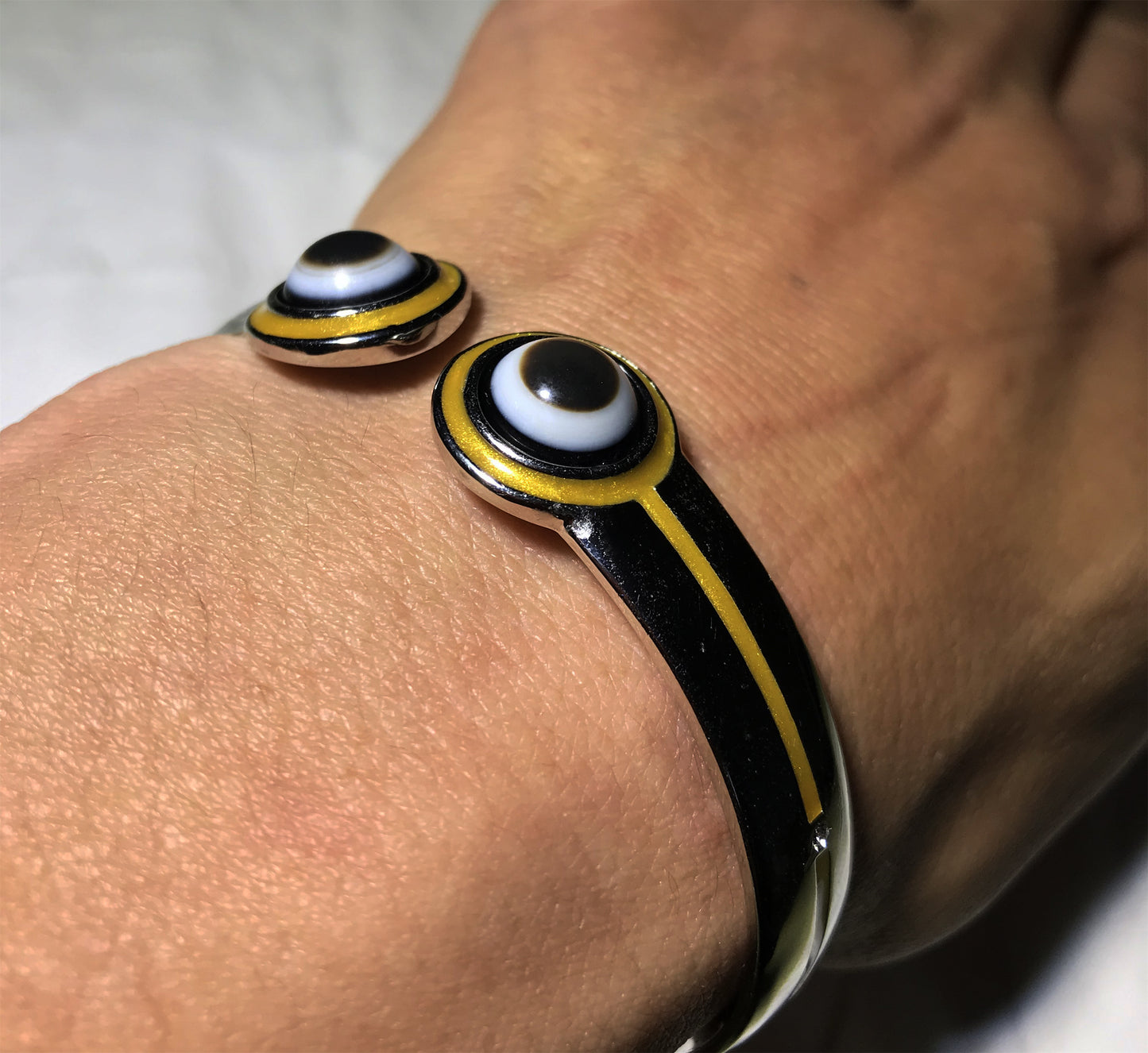 Real Tibetan Old Luk Mik Eye Dzi Bead Bangle Bracelet Himalaya Agate Goat Horse Genuine Antique Banded LukMik Gzi Talisman