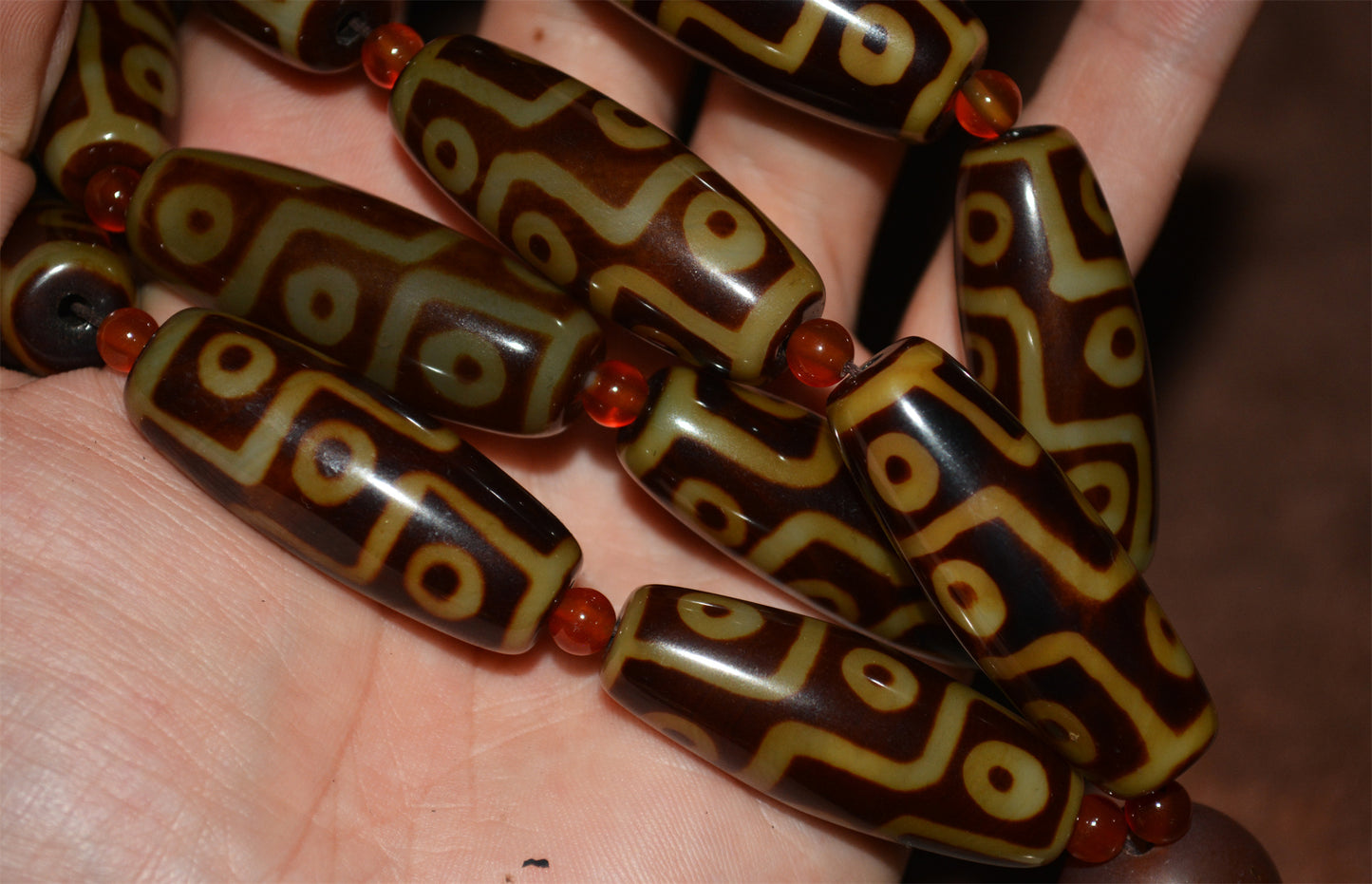 Real Tibetan Old Nine Eyes Dzi Bead Necklace Amulet Mala Prayer Beads Himalayas Agate