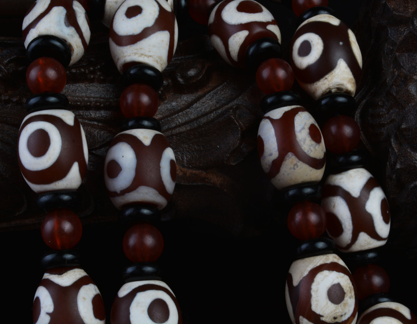 Real Tibetan Old Three Eyes Dzi Bead Amulet Mala Prayer Beads Himalayas Agate Nine Tibet