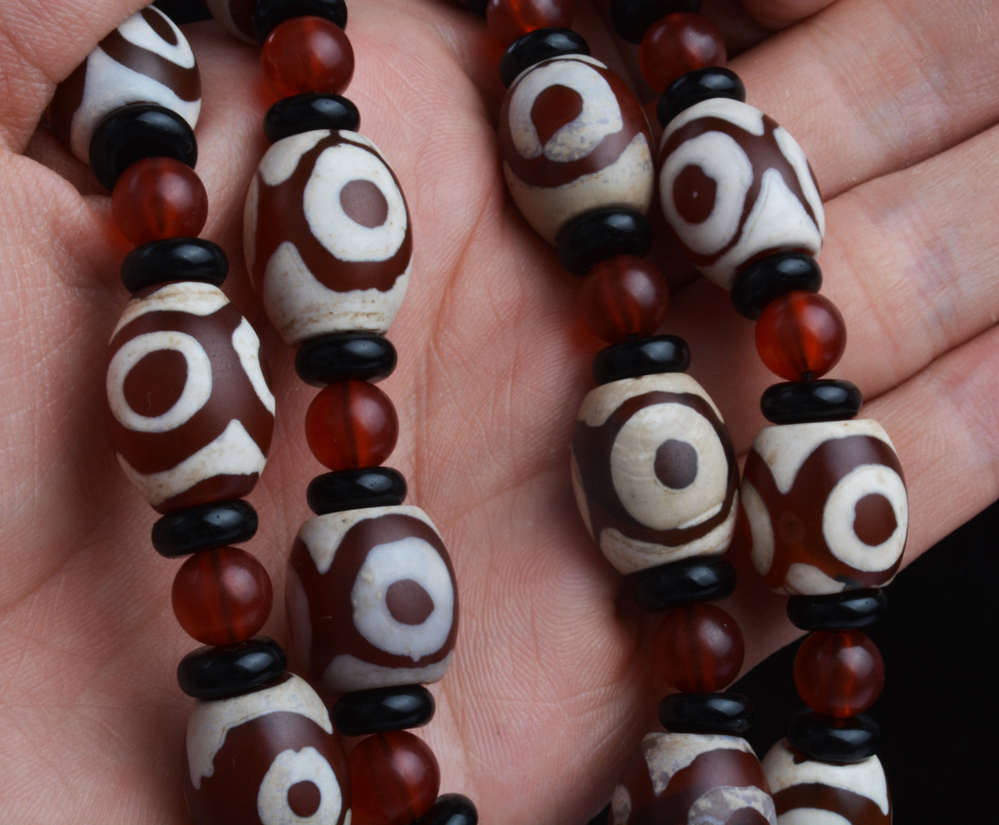 Real Tibetan Old Three Eyes Dzi Bead Amulet Mala Prayer Beads Himalayas Agate Nine Tibet