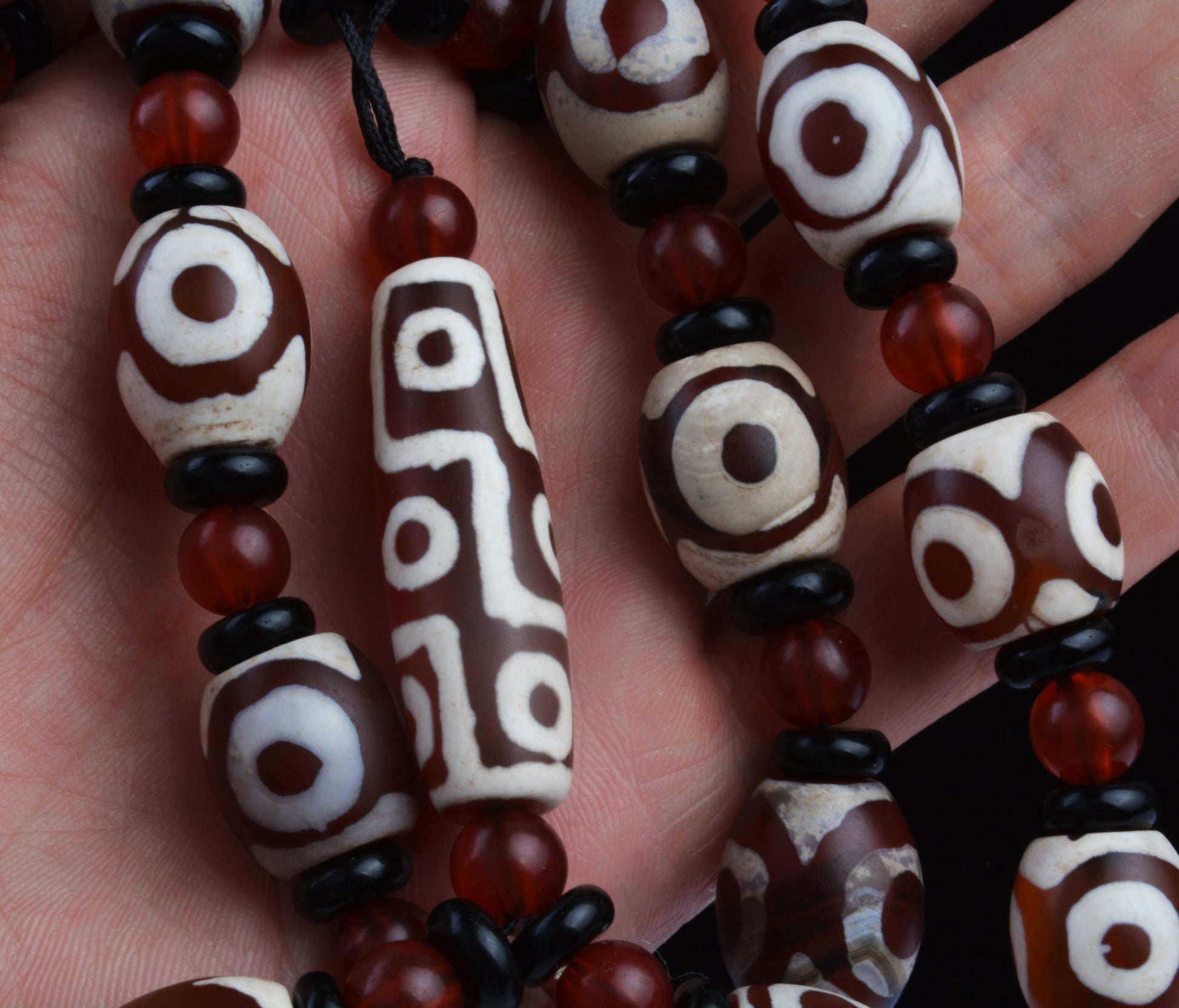 Real Tibetan Old Three Eyes Dzi Bead Amulet Mala Prayer Beads Himalayas Agate Nine Tibet