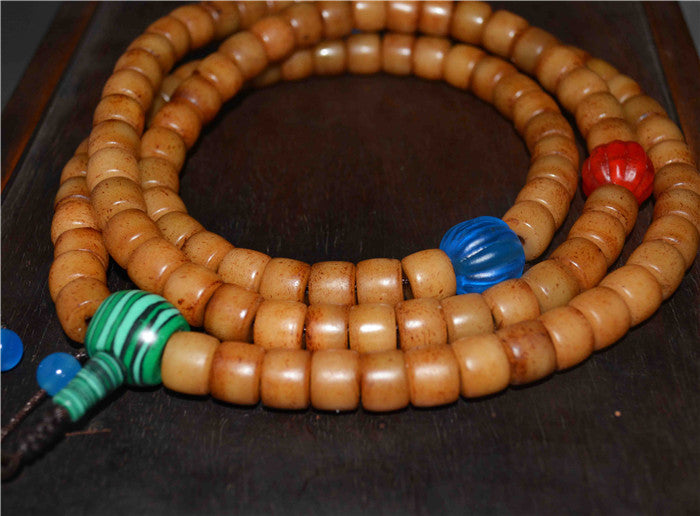 Real Tibetan Old Yak Bone Mala Prayer Beads Bracelet Amulet 108 Antique Tibet Rosary