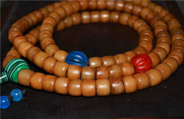 Real Tibetan Old Yak Bone Mala Prayer Beads Bracelet Amulet 108 Antique Tibet Rosary