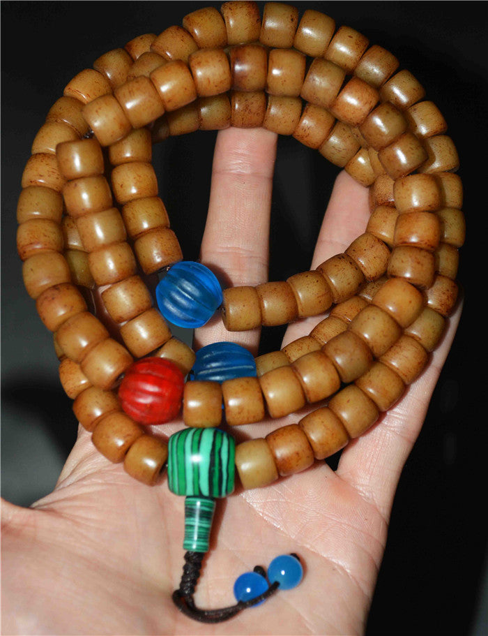 Real Tibetan Old Yak Bone Mala Prayer Beads Bracelet Amulet 108 Antique Tibet Rosary