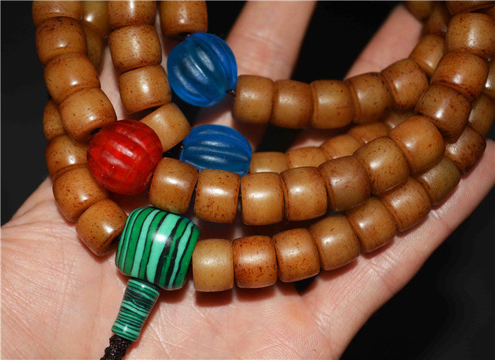 Real Tibetan Old Yak Bone Mala Prayer Beads Bracelet Amulet 108 Antique Tibet Rosary