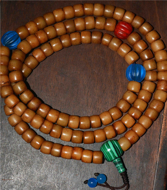 Real Tibetan Old Yak Bone Mala Prayer Beads Bracelet Amulet 108 Antique Tibet Rosary