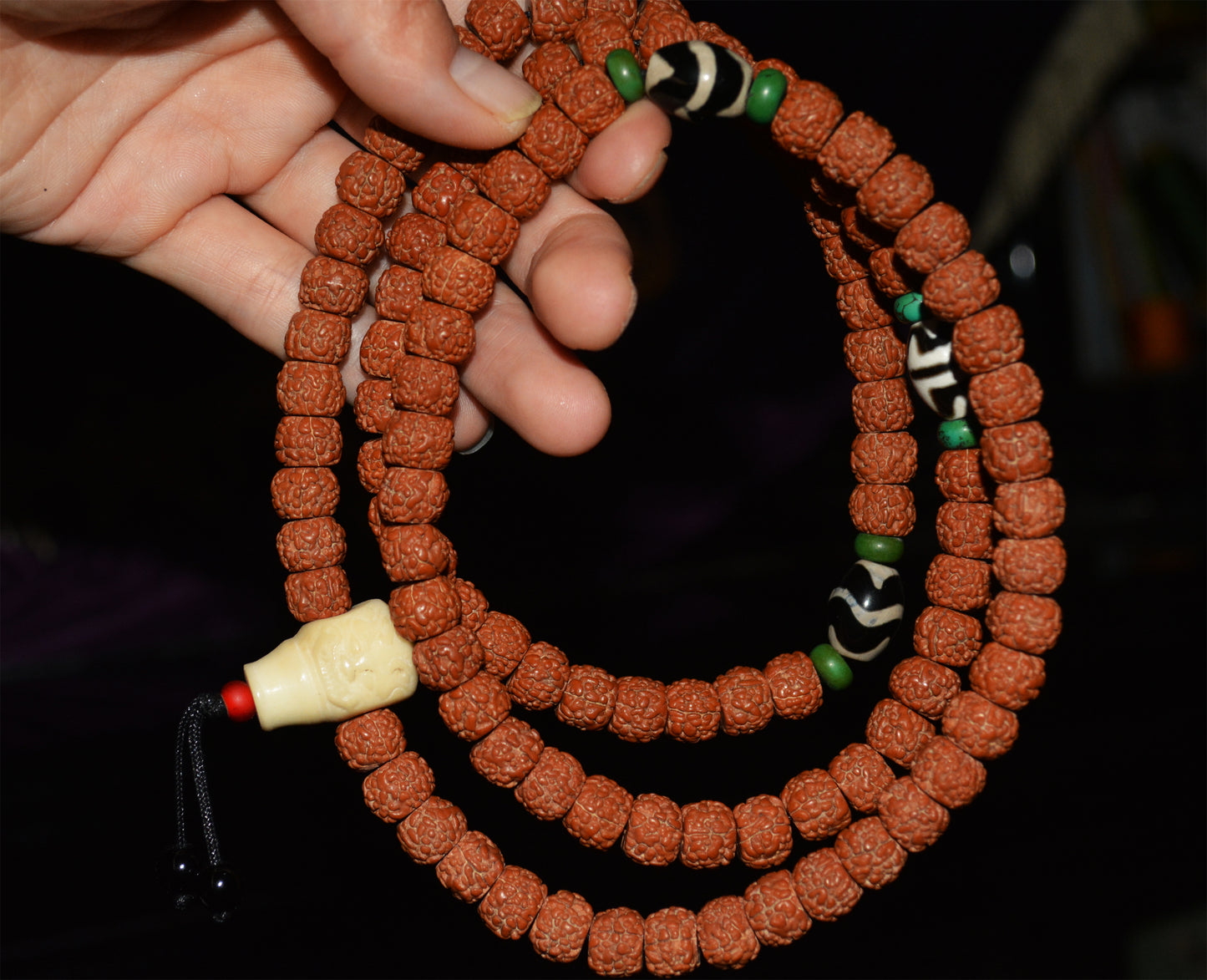 Real Tibetan Rudraksha Bodhi Seeds Bracelet Mala Prayer Beads Old Antique Rosary Natural Necklace Chain Genuine Worry