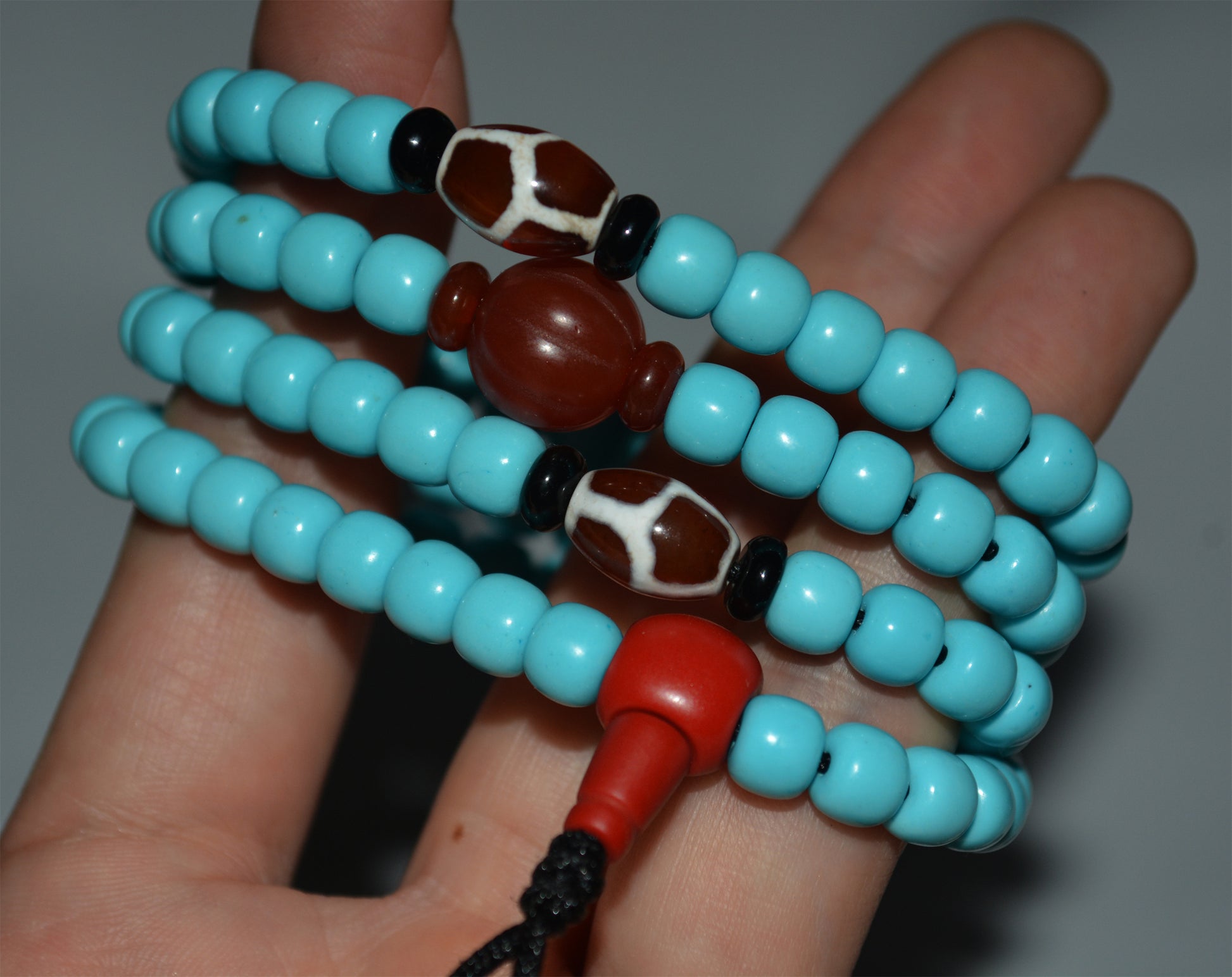 Real Tibetan Turquoise Bracelet Mala Prayer Beads Old Antique Rosary Natural Blue Stone Necklace Chain Genuine Worry