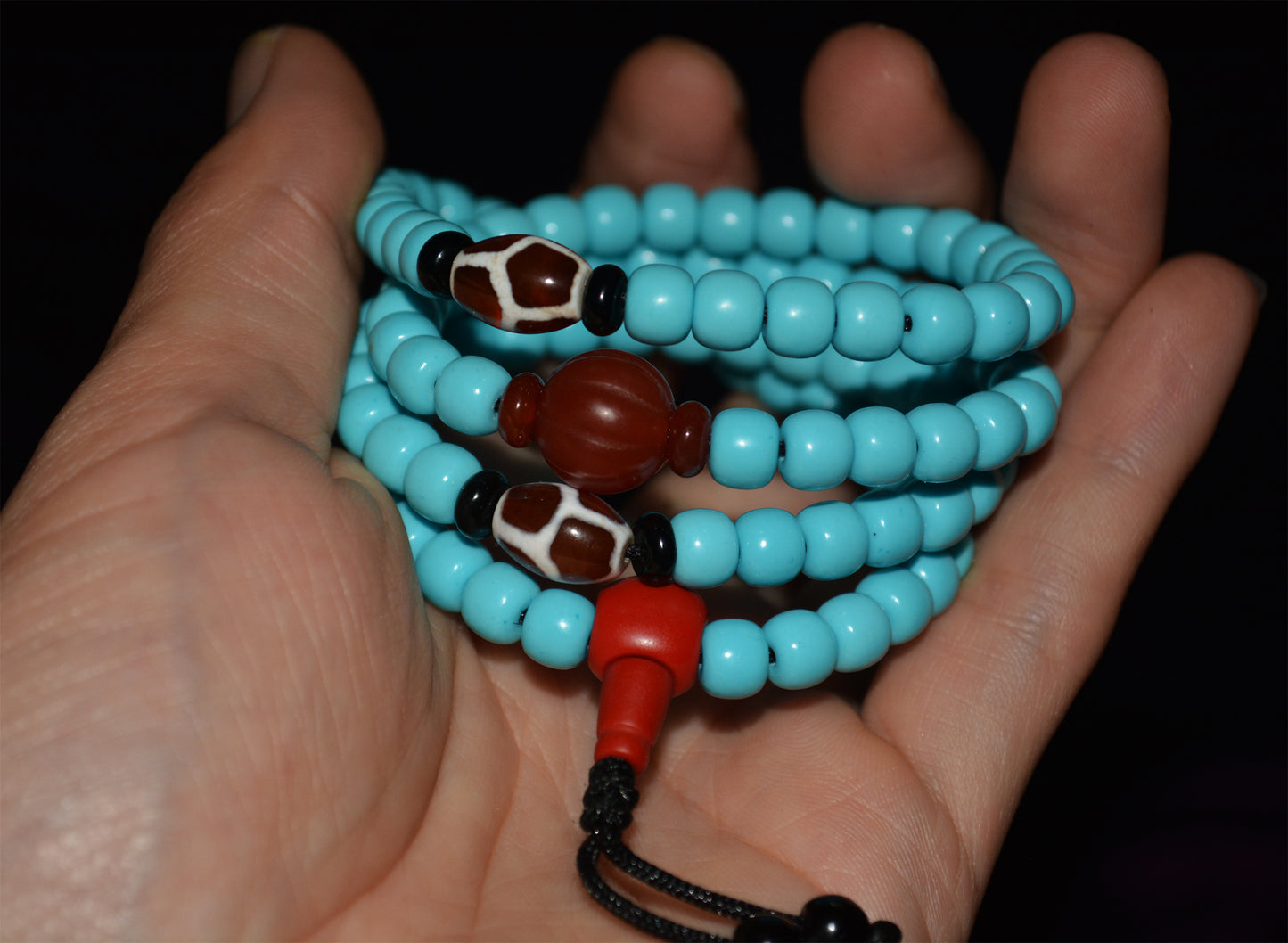 Real Tibetan Turquoise Bracelet Mala Prayer Beads Old Antique Rosary Natural Blue Stone Necklace Chain Genuine Worry