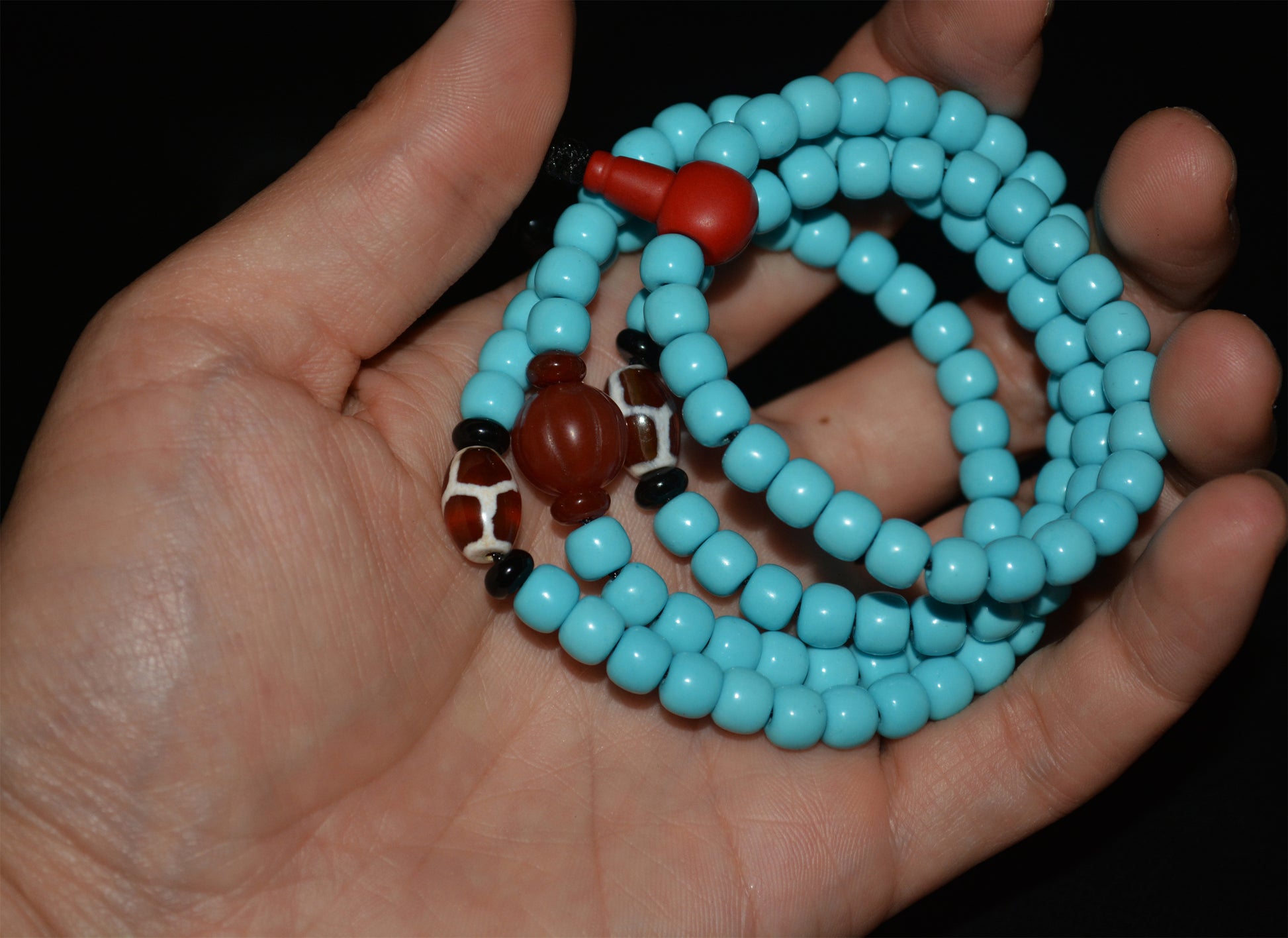 Real Tibetan Turquoise Bracelet Mala Prayer Beads Old Antique Rosary Natural Blue Stone Necklace Chain Genuine Worry