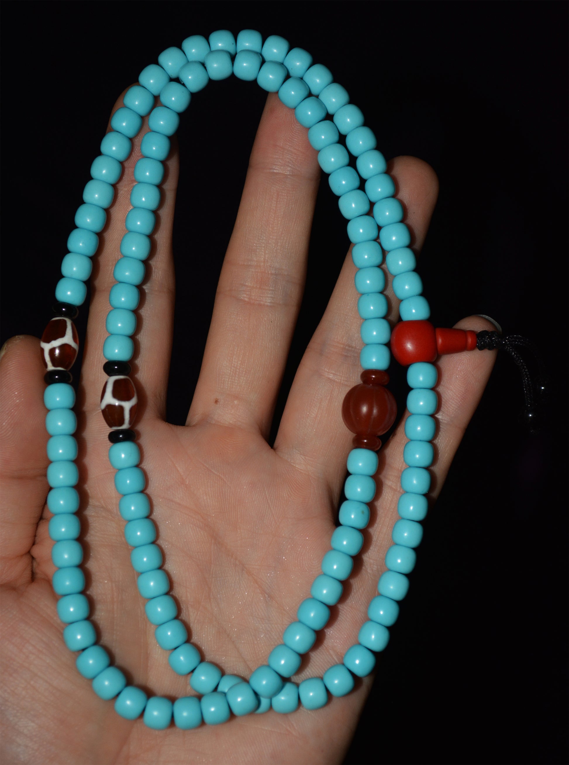 Real Tibetan Turquoise Bracelet Mala Prayer Beads Old Antique Rosary Natural Blue Stone Necklace Chain Genuine Worry