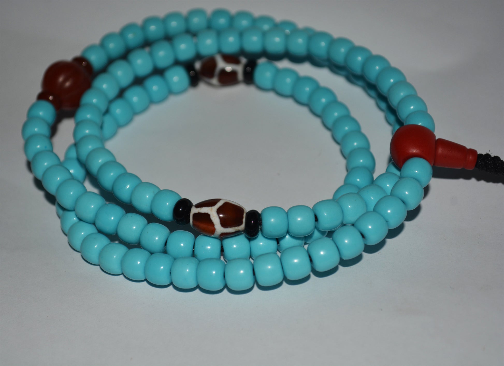 Real Tibetan Turquoise Bracelet Mala Prayer Beads Old Antique Rosary Natural Blue Stone Necklace Chain Genuine Worry