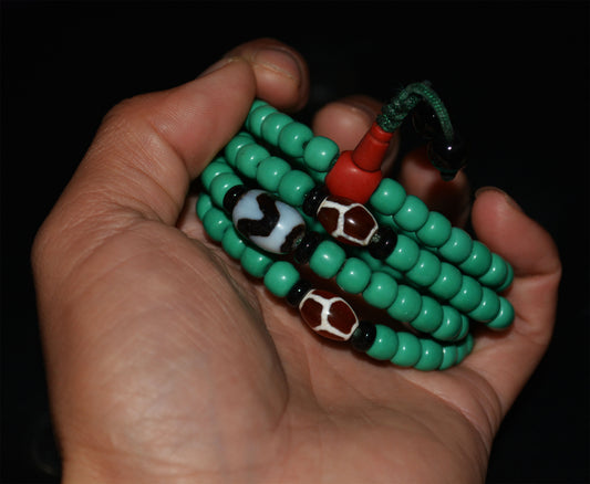 Real Tibetan Turquoise Bracelet Mala Prayer Beads Water Wave Dzi Necklace 108 Rosary Worry