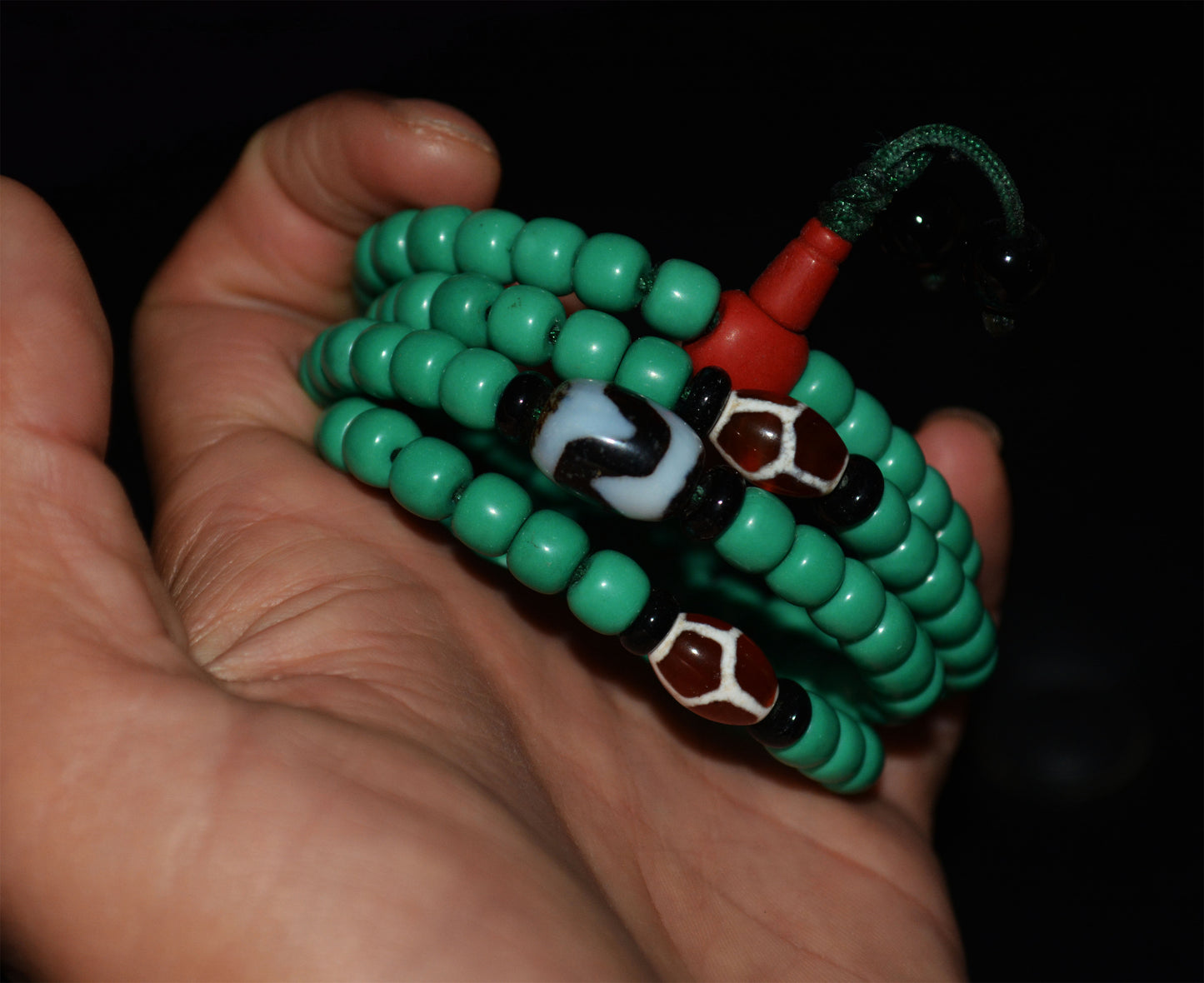 Real Tibetan Turquoise Bracelet Mala Prayer Beads Water Wave Dzi Necklace 108 Rosary Worry