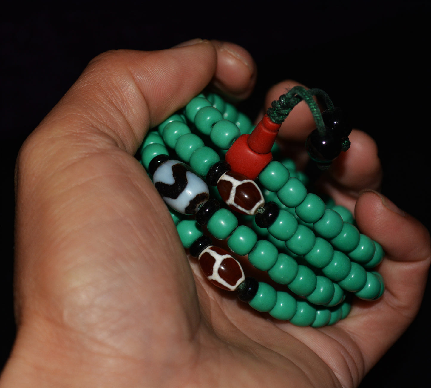 Real Tibetan Turquoise Bracelet Mala Prayer Beads Water Wave Dzi Necklace 108 Rosary Worry