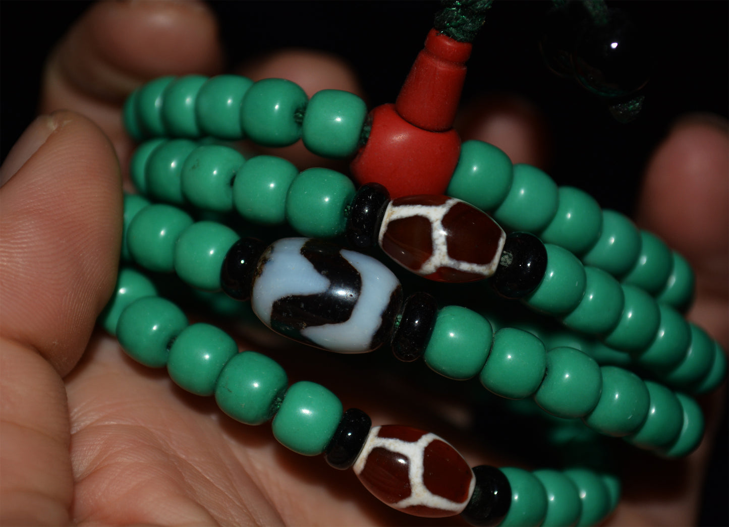 Real Tibetan Turquoise Bracelet Mala Prayer Beads Water Wave Dzi Necklace 108 Rosary Worry
