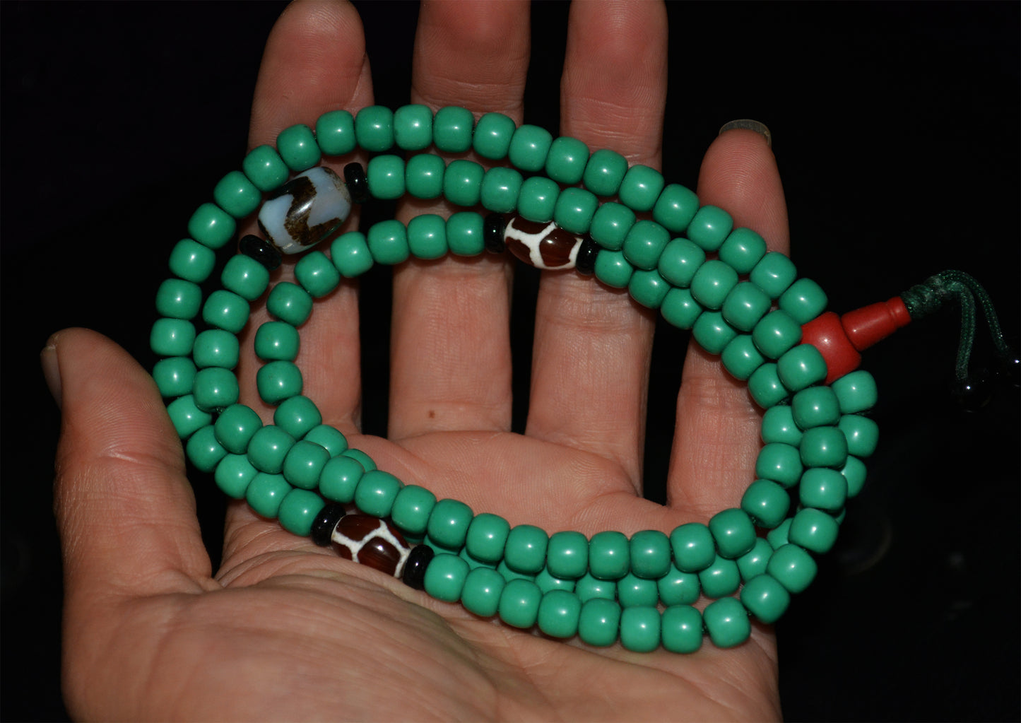 Real Tibetan Turquoise Bracelet Mala Prayer Beads Water Wave Dzi Necklace 108 Rosary Worry