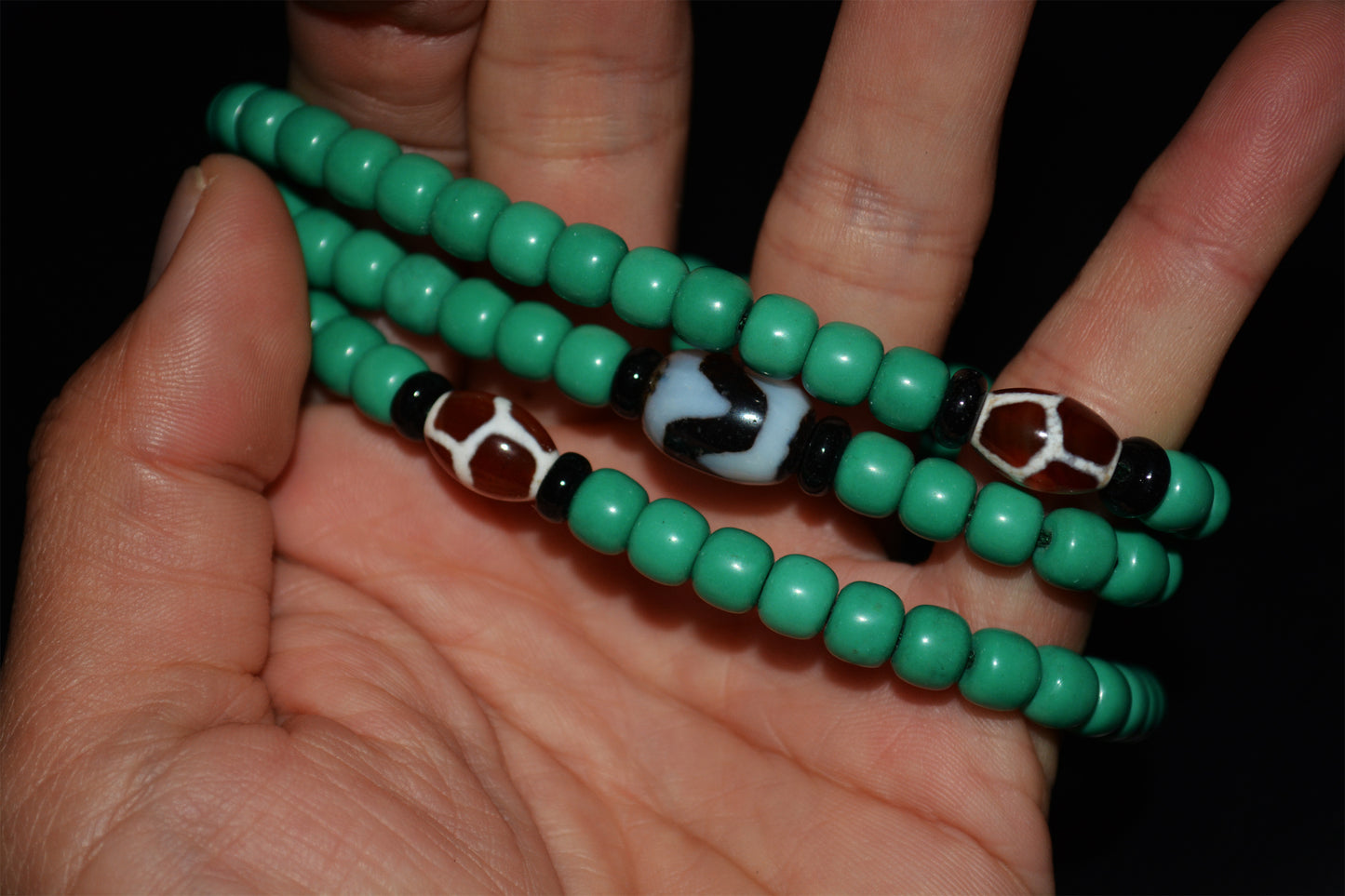 Real Tibetan Turquoise Bracelet Mala Prayer Beads Water Wave Dzi Necklace 108 Rosary Worry
