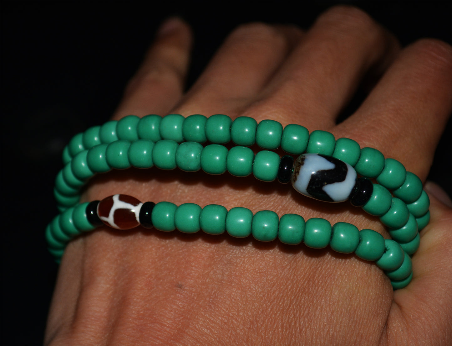 Real Tibetan Turquoise Bracelet Mala Prayer Beads Water Wave Dzi Necklace 108 Rosary Worry