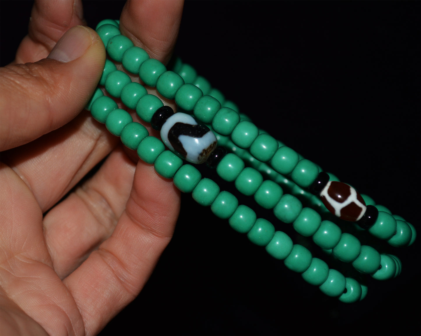 Real Tibetan Turquoise Bracelet Mala Prayer Beads Water Wave Dzi Necklace 108 Rosary Worry