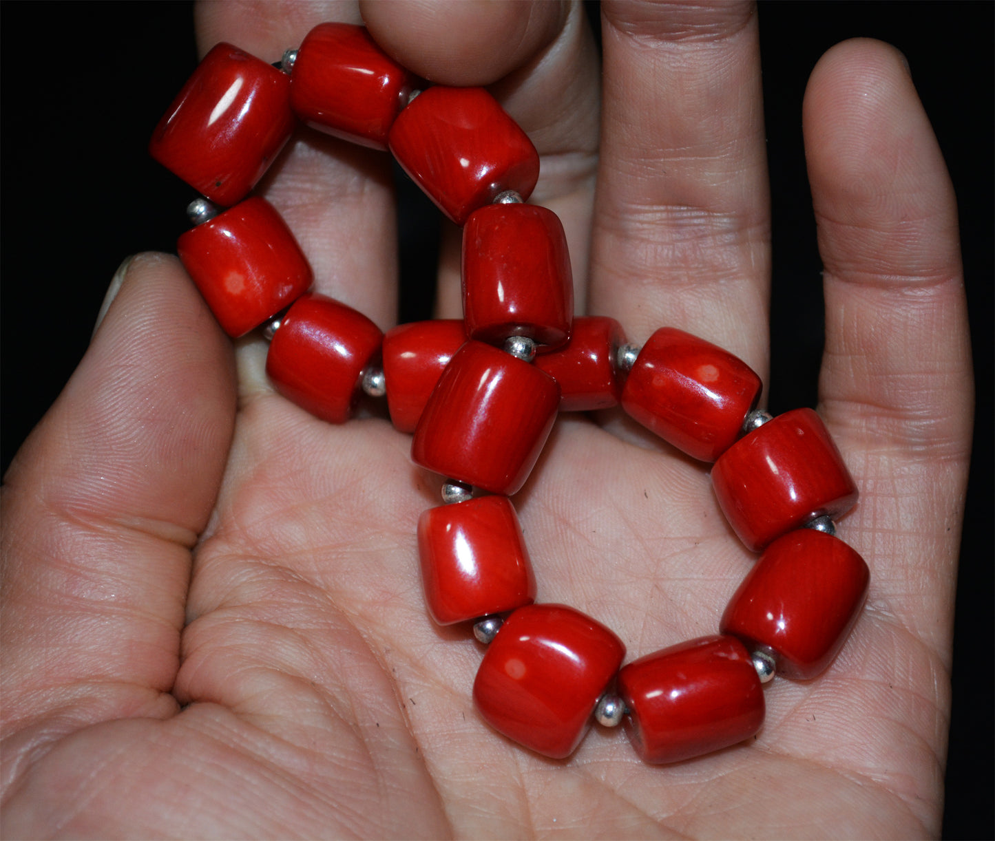 Real Tibetan Old Antique Red Coral Bracelet Mala Prayer Beads Natural Himalaya Rosary