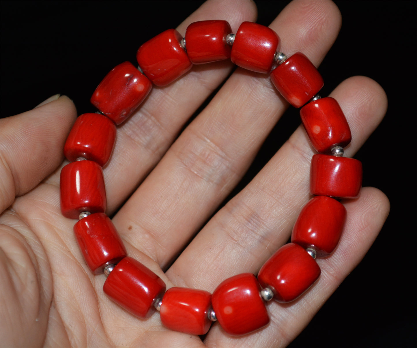 Real Tibetan Old Antique Red Coral Bracelet Mala Prayer Beads Natural Himalaya Rosary