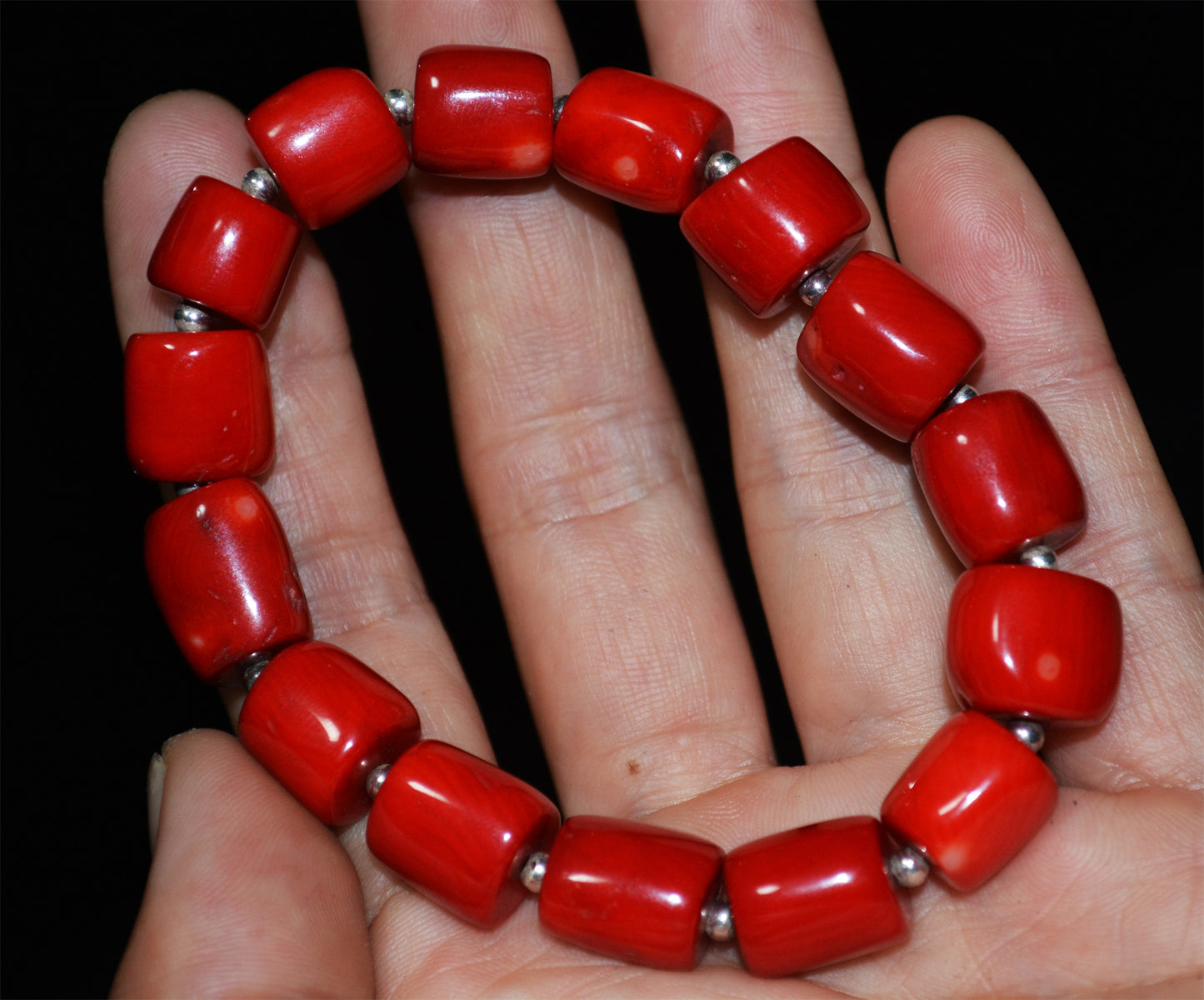 Real Tibetan Old Antique Red Coral Bracelet Mala Prayer Beads Natural Himalaya Rosary