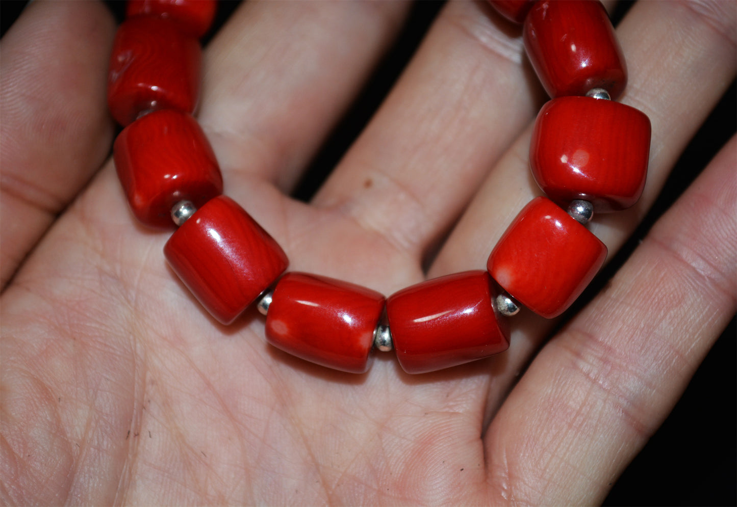 Real Tibetan Old Antique Red Coral Bracelet Mala Prayer Beads Natural Himalaya Rosary