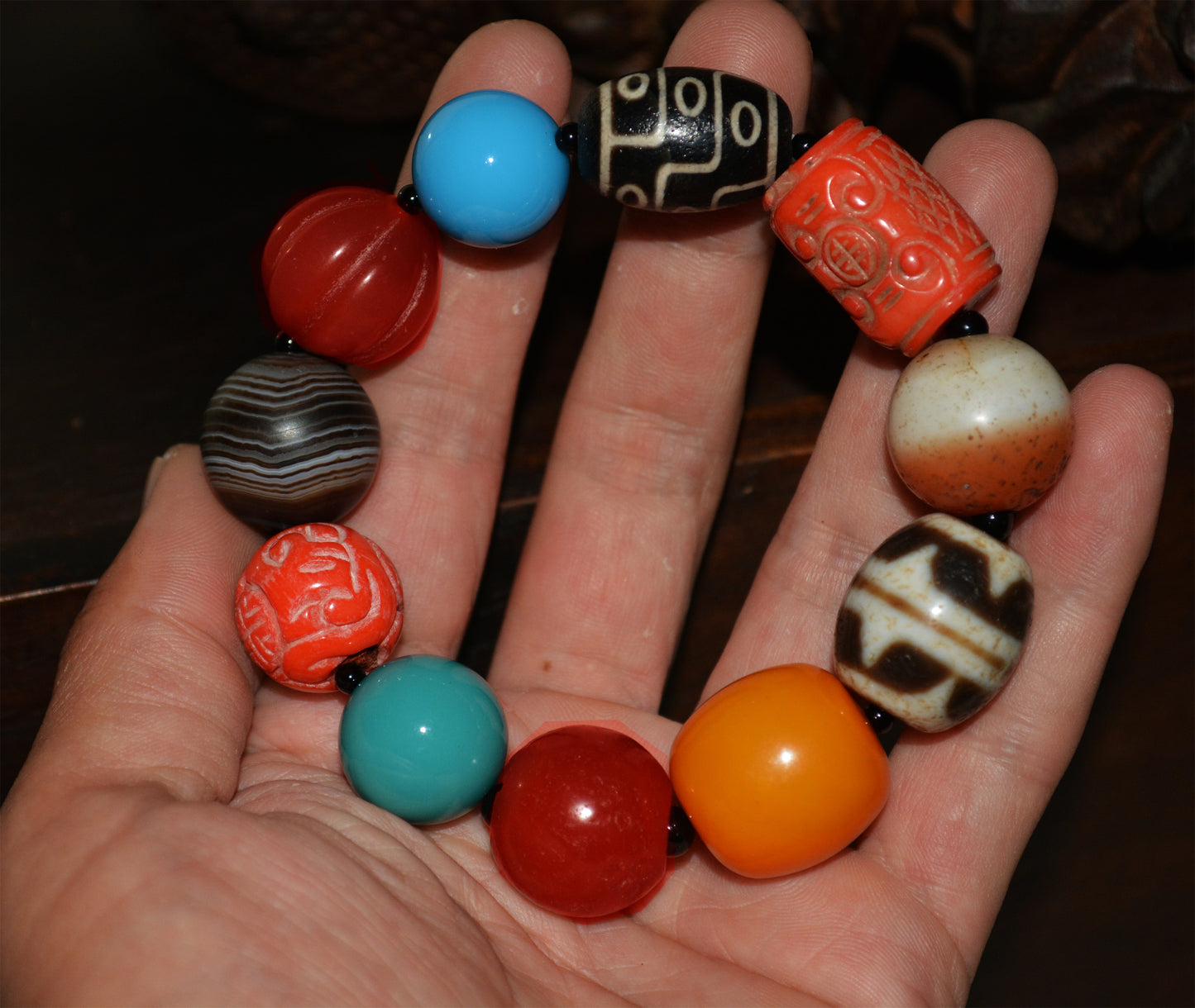Real Tibetan Old Ancient Red Coral Bracelet Crystal Turquoise Amber Pema Raka Nanhong Agate Nine Eyes Dzi Bead Mala Prayer Beads西藏千年至纯多宝手串九眼天珠红珊瑚绿松石蜜蜡南红药师珠手链喜马拉雅藏传