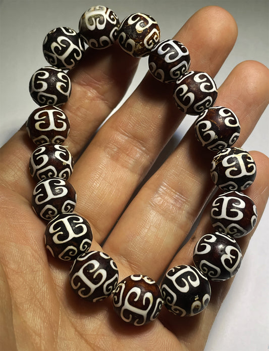 Tibet Ancient Real Auspicious Cloud Dzi Bead Bracelet Amulet Himalayas Agate Genuine Gzi Old Antique Talisman