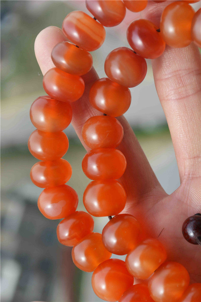 Tibet Old Antique Real Pema Raka Red Agate Mala Prayer Beads Nanhong Carnelian Rosary Bracelet Himalayas