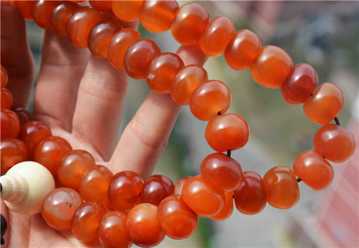 Tibet Old Antique Real Pema Raka Red Agate Mala Prayer Beads Nanhong Carnelian Rosary Bracelet Himalayas