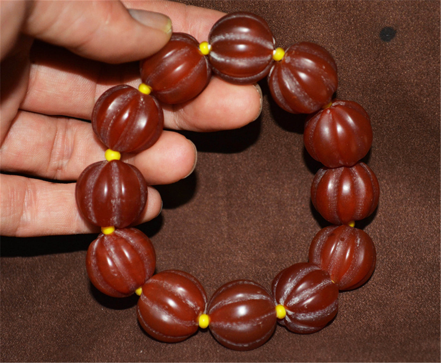 Tibet Old Antique Red Pema Raka Agate Bracelet Melon Mala Prayer Beads Nanhong Carnelian Pumpkin Rosary Himalayan Genuine Amulet