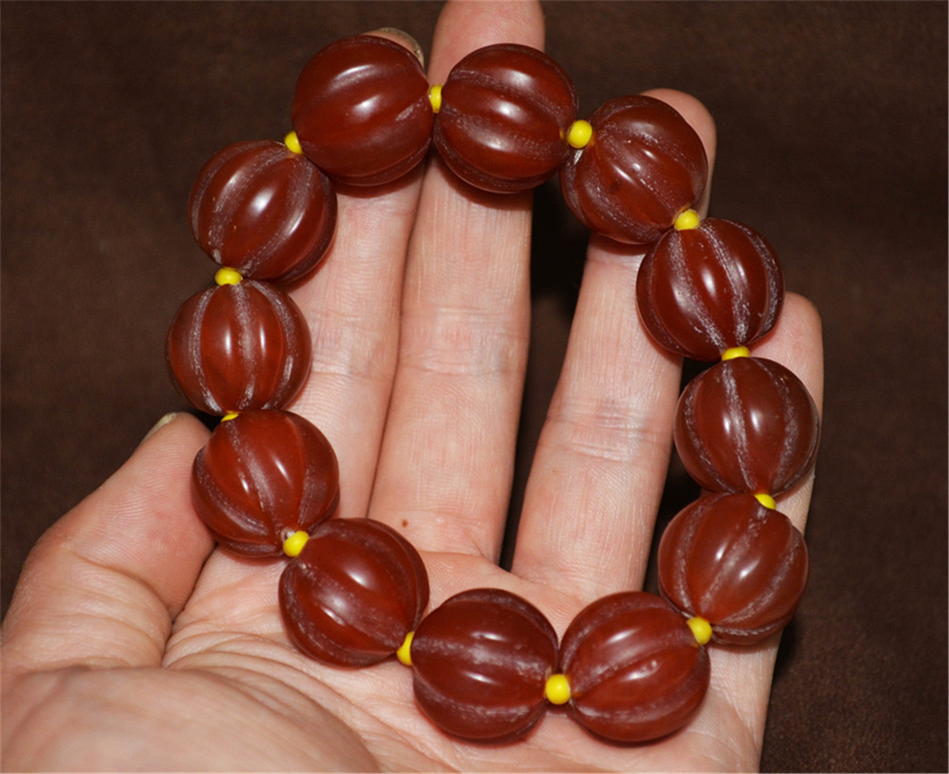 Tibet Old Antique Red Pema Raka Agate Bracelet Melon Mala Prayer Beads Nanhong Carnelian Pumpkin Rosary Himalayan Genuine Amulet