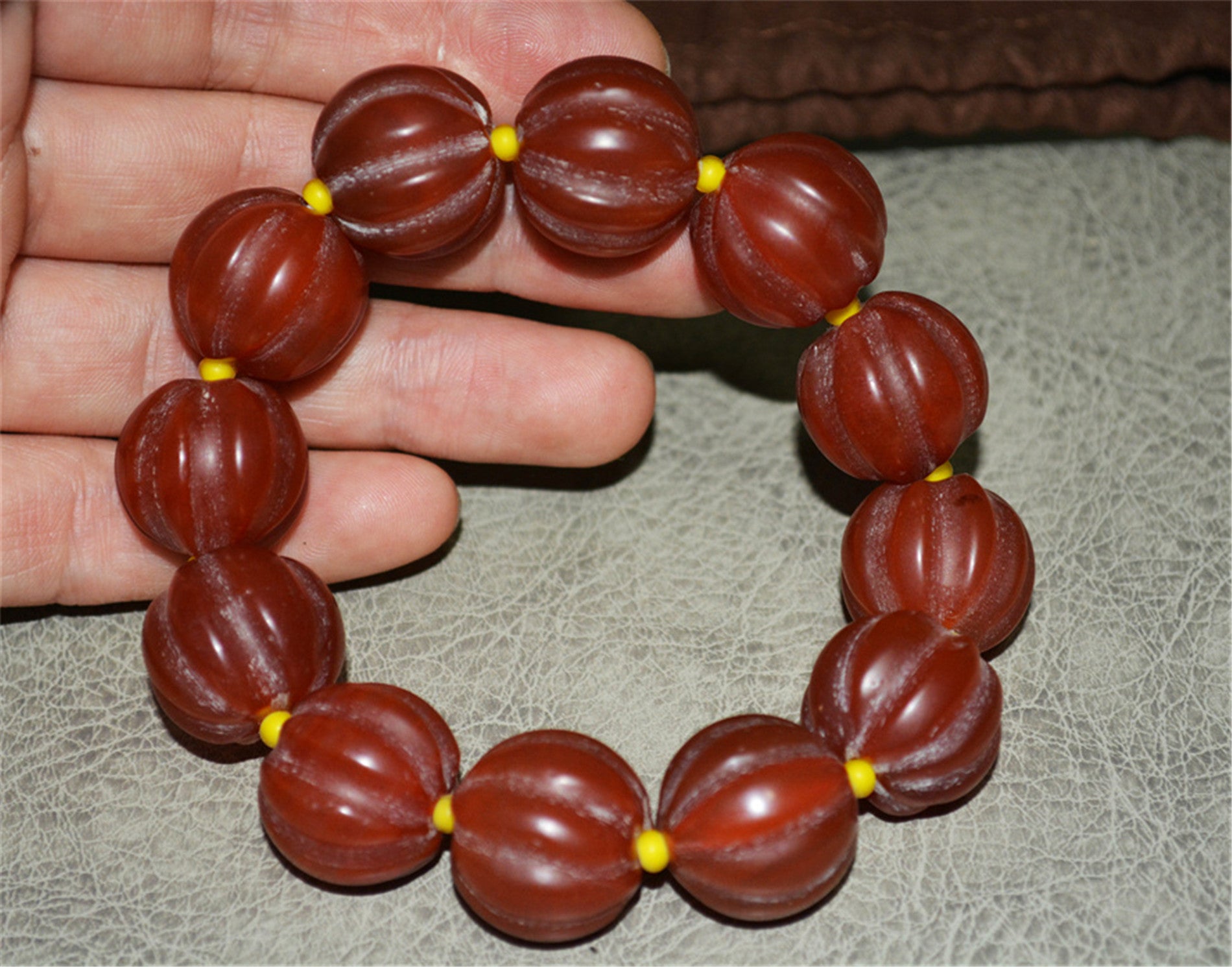 Tibet Old Antique Red Pema Raka Agate Bracelet Melon Mala Prayer Beads Nanhong Carnelian Pumpkin Rosary Himalayan Genuine Amulet