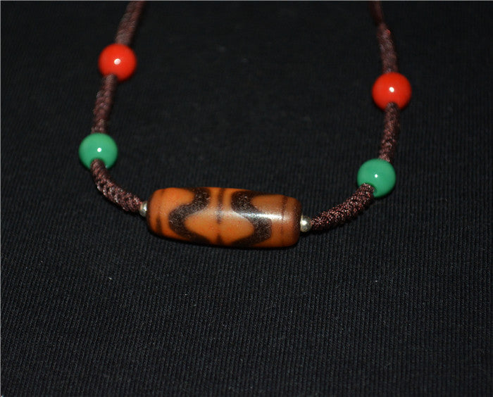 Tibetan Ancient Double Water Wave Dzi Bead Amulet Himalayas Pendant Zigzag Agate Tiger Tooth Gzi Bracelet Talisman