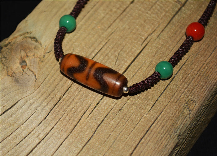 Tibetan Ancient Double Water Wave Dzi Bead Amulet Himalayas Pendant Zigzag Agate Tiger Tooth Gzi Bracelet Talisman