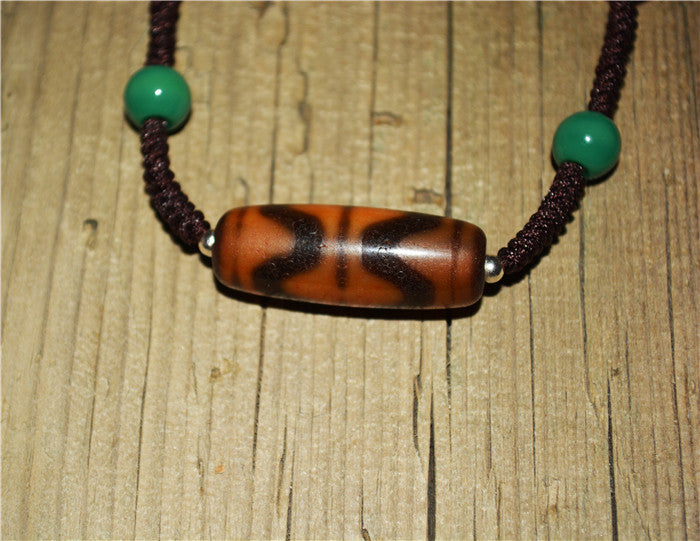 Tibetan Ancient Double Water Wave Dzi Bead Amulet Himalayas Pendant Zigzag Agate Tiger Tooth Gzi Bracelet Talisman