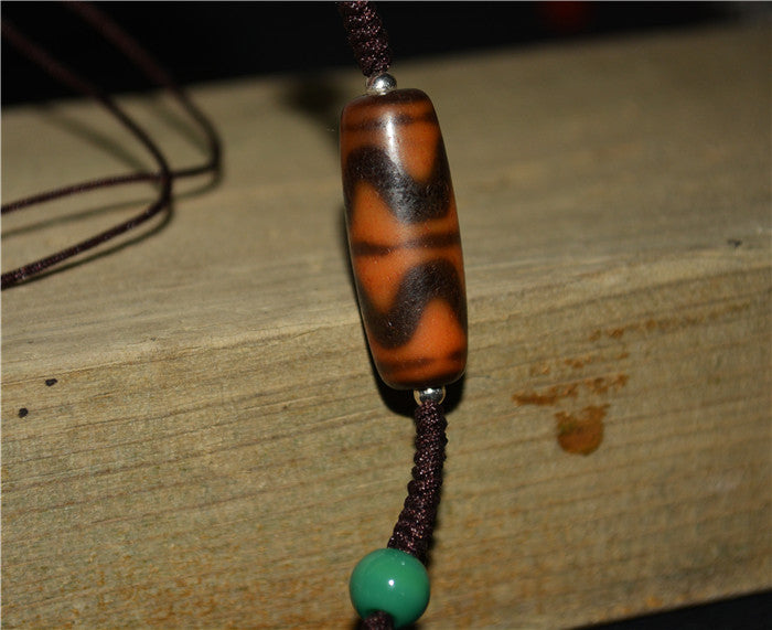 Tibetan Ancient Double Water Wave Dzi Bead Amulet Himalayas Pendant Zigzag Agate Tiger Tooth Gzi Bracelet Talisman