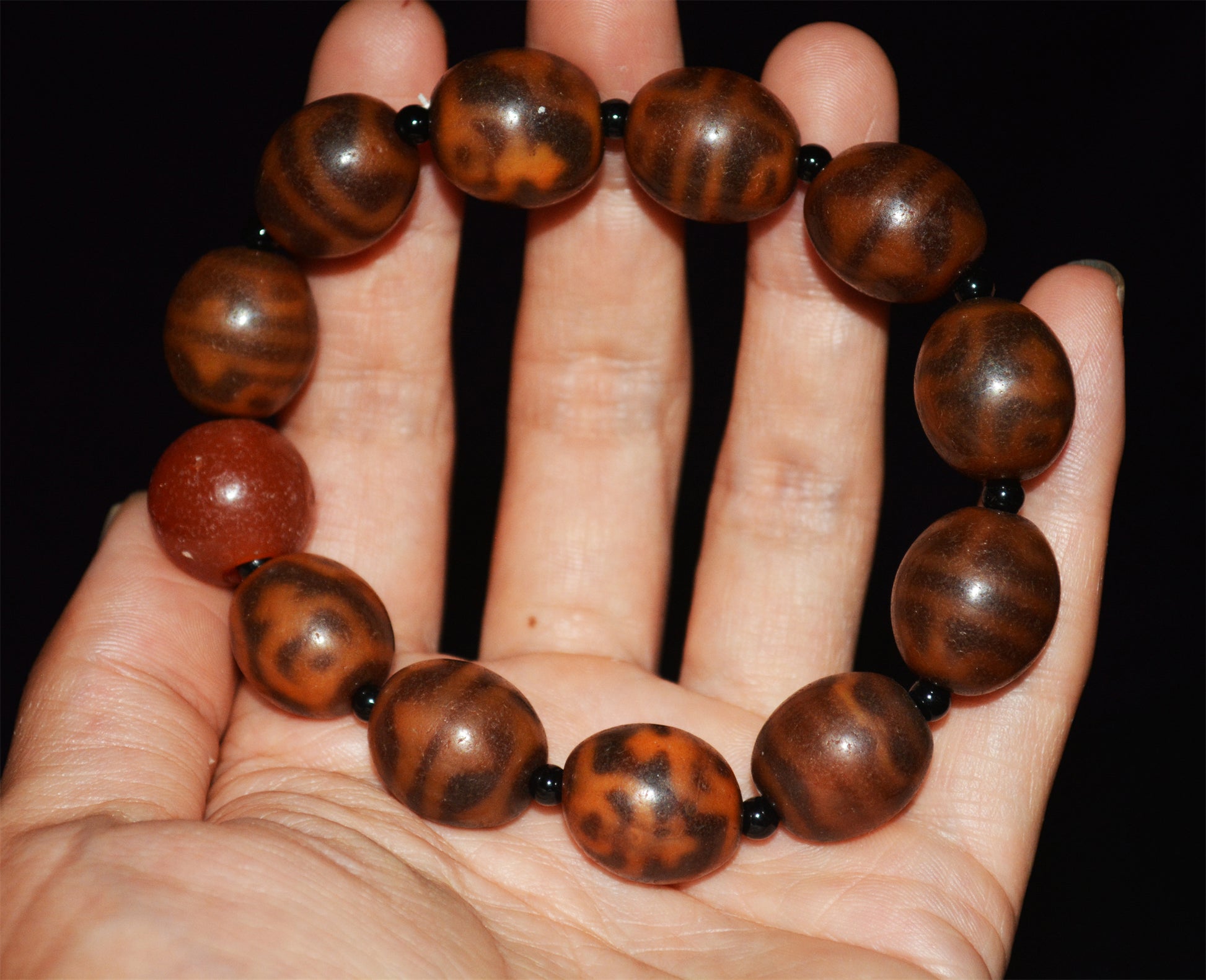 Tibetan Ancient Dzi Bead Bracelet Lotus Tiger Tooth Nectar Bottle Amulet Mala Himalaya Agate Pure Real Gzi Old Antique Talisman