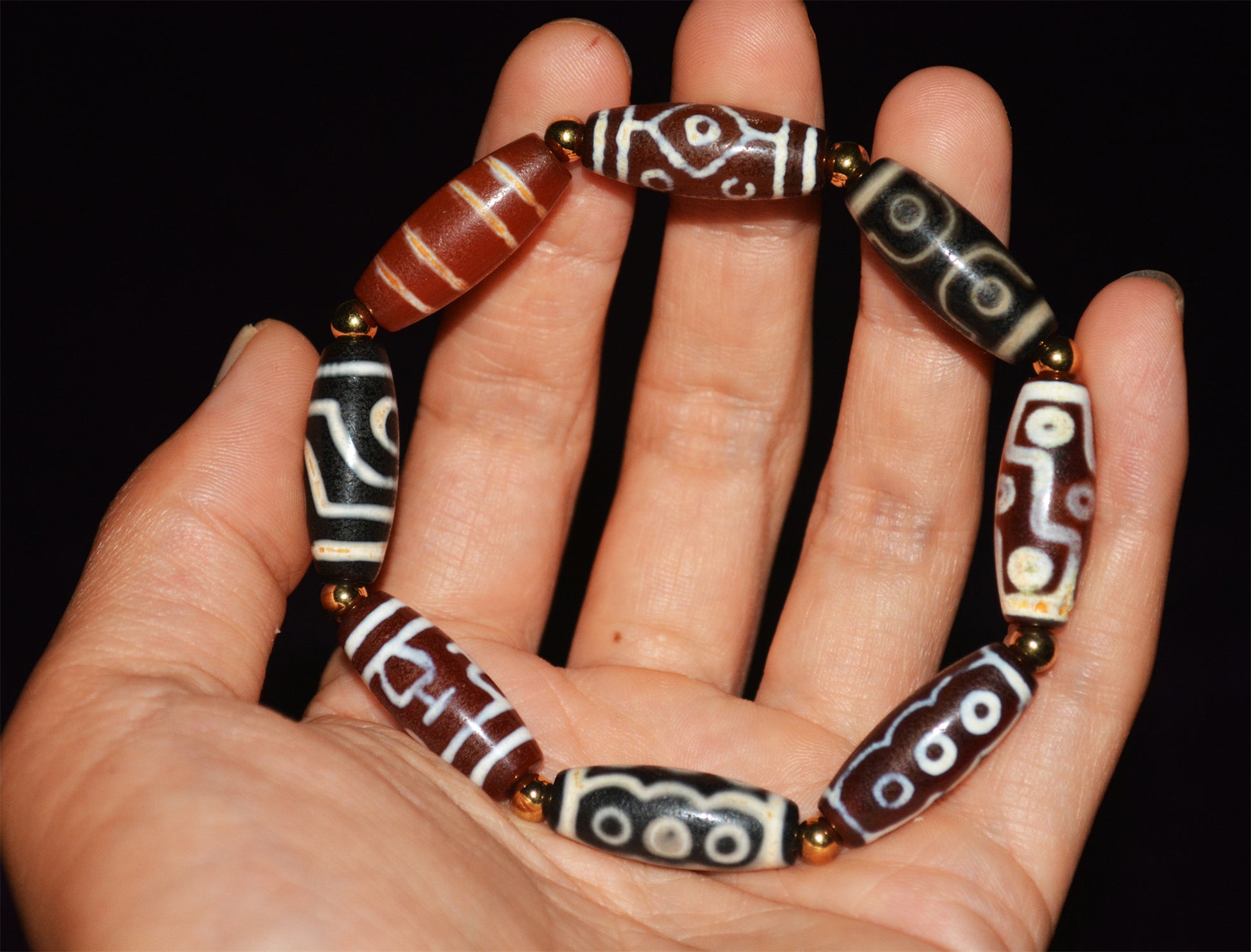 Tibetan Ancient Dzi Bead Bracelet Nine Eyes Amulet Mala Two Seven Six Pendant Himalaya Agate Pure Real Gzi Old Antique Talisman