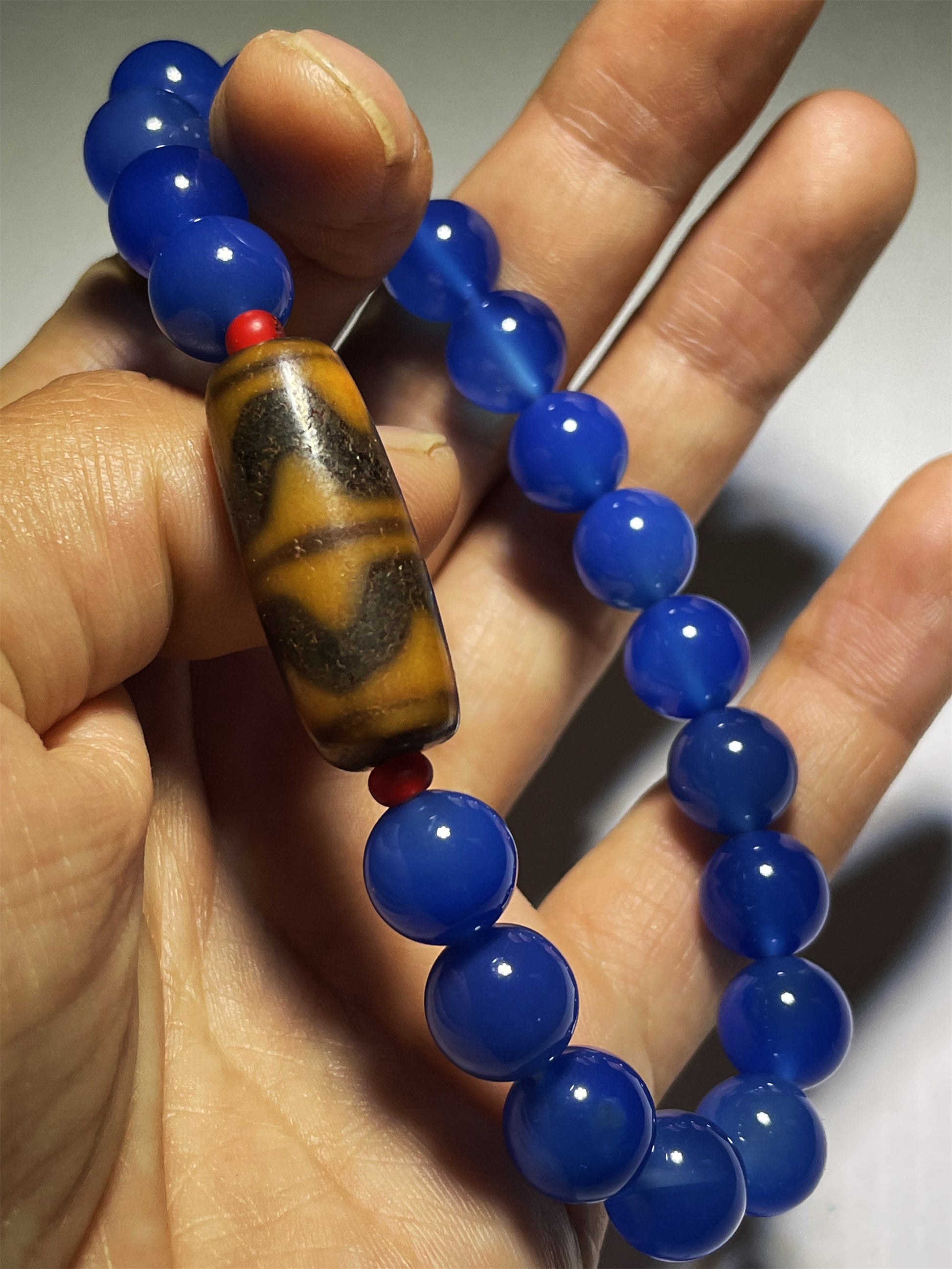 Tibetan Ancient Real Double Water Wave Dzi Bead Amulet Himalayas Genuine Zigzag Agate Tiger Tooth Gzi Bracelet Mala Talisman