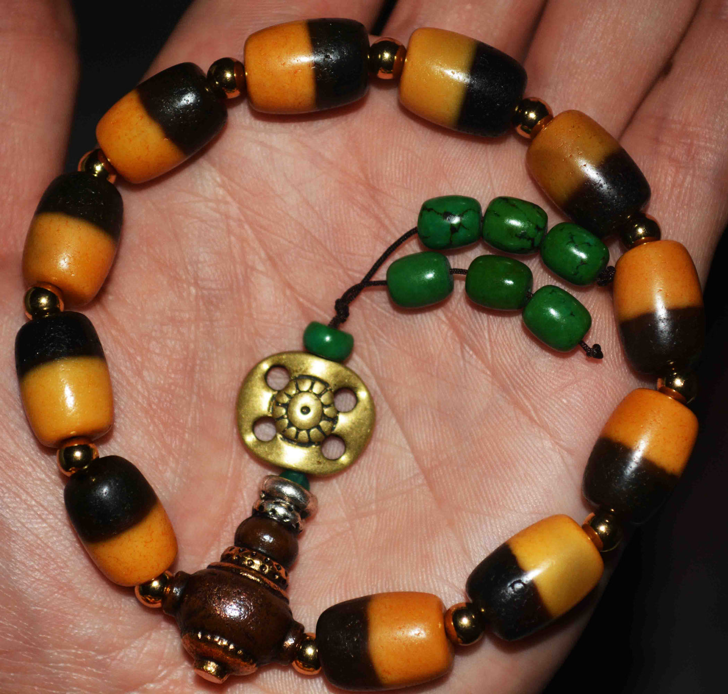 Tibetan Ancient Striped Dzi Bead Bracelet Mala Amulet Himalayan Real Agate Pure Chung Gzi