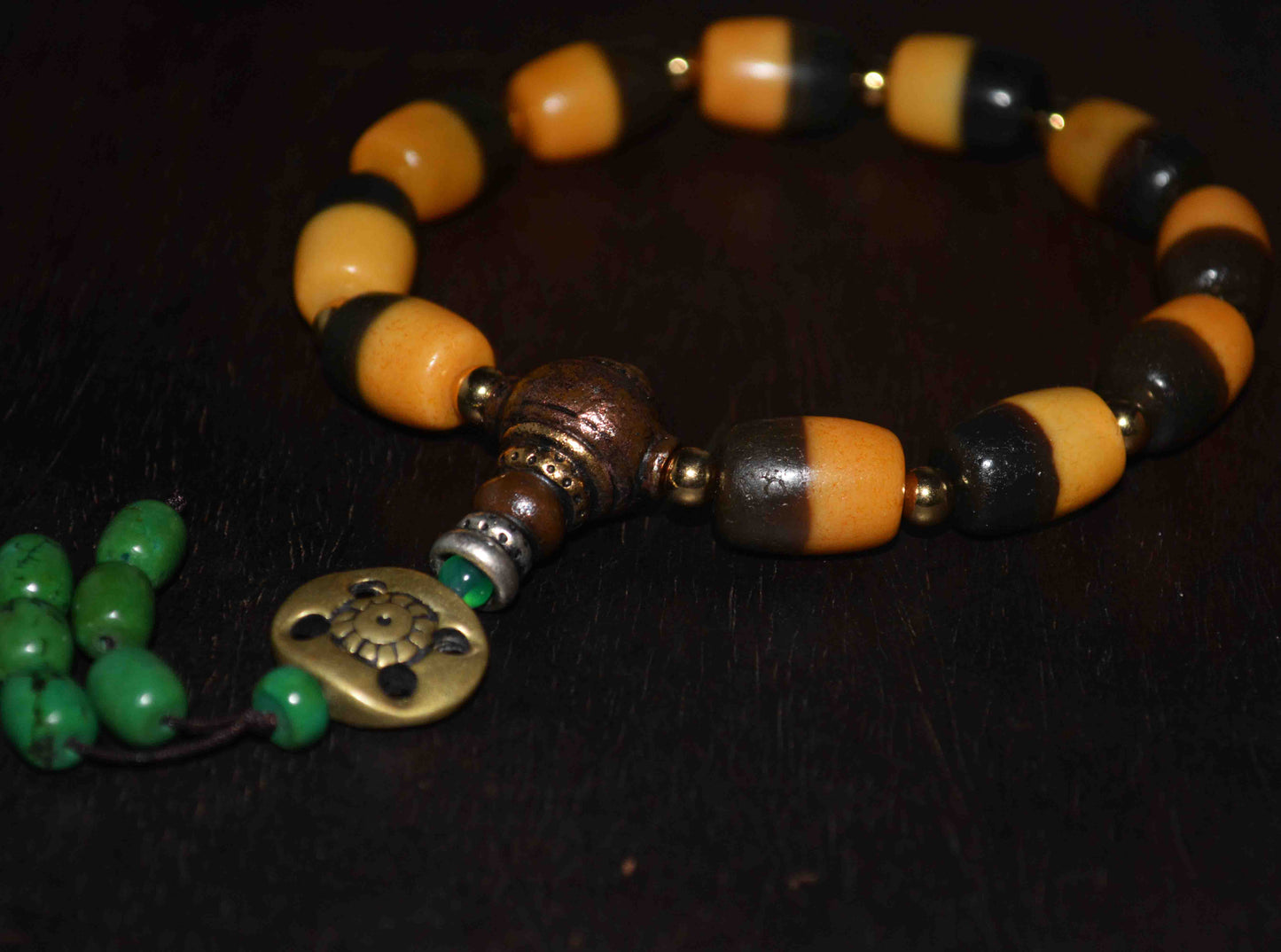 Tibetan Ancient Striped Dzi Bead Bracelet Mala Amulet Himalayan Real Agate Pure Chung Gzi