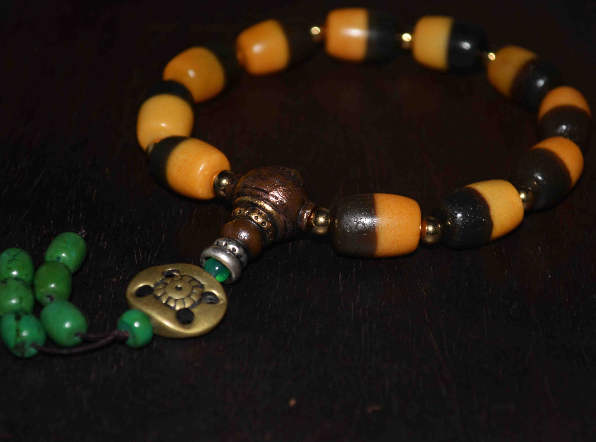 Tibetan Ancient Striped Dzi Bead Bracelet Mala Amulet Himalayan Real Agate Pure Chung Gzi