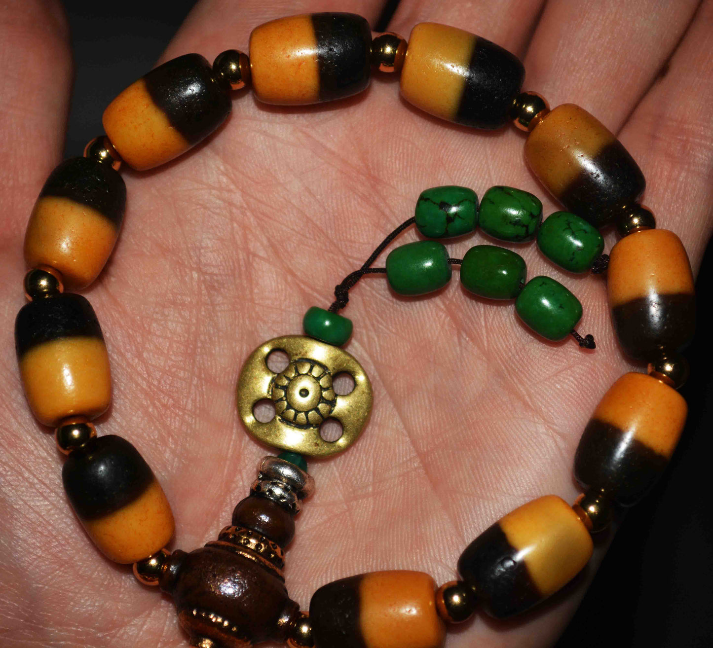 Tibetan Ancient Striped Dzi Bead Bracelet Mala Amulet Himalayan Real Agate Pure Chung Gzi