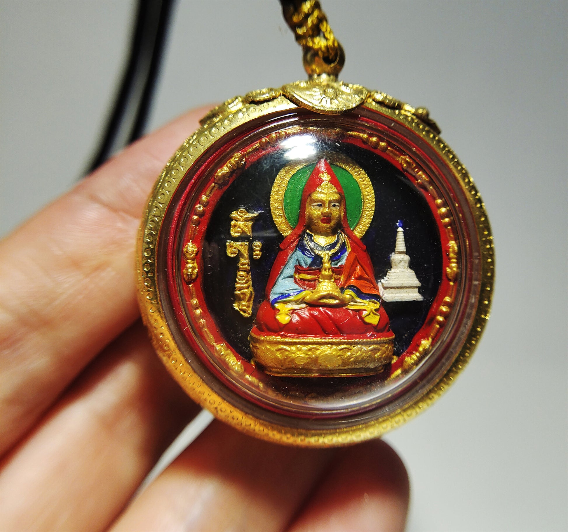 Tibetan Antique Guru Rinpoche Tsha Tsha Gau Prayer Box Pendant Ghau Red Lama Niche Shrine Himalayan Copper Amulet Genuine Tsa Tsa Talisman