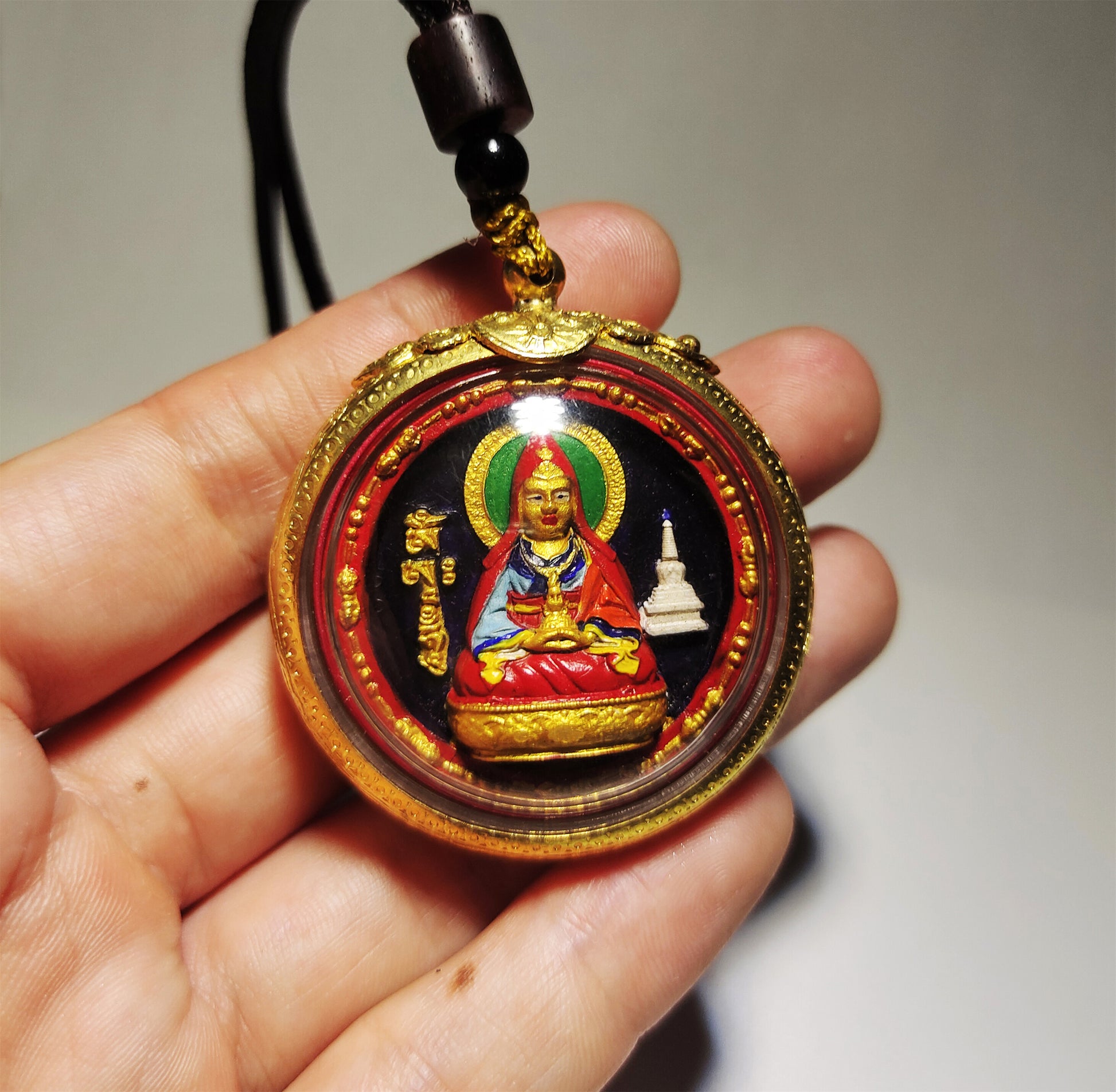 Tibetan Antique Guru Rinpoche Tsha Tsha Gau Prayer Box Pendant Ghau Red Lama Niche Shrine Himalayan Copper Amulet Genuine Tsa Tsa Talisman