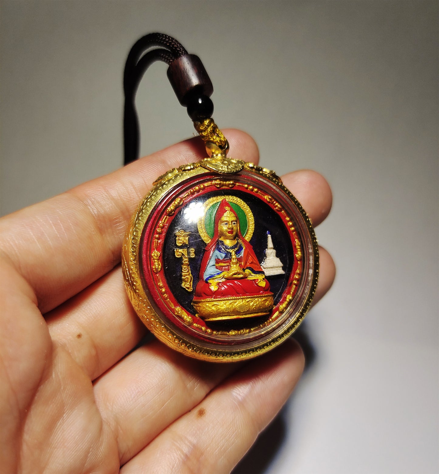 Tibetan Antique Guru Rinpoche Tsha Tsha Gau Prayer Box Pendant Ghau Red Lama Niche Shrine Himalayan Copper Amulet Genuine Tsa Tsa Talisman